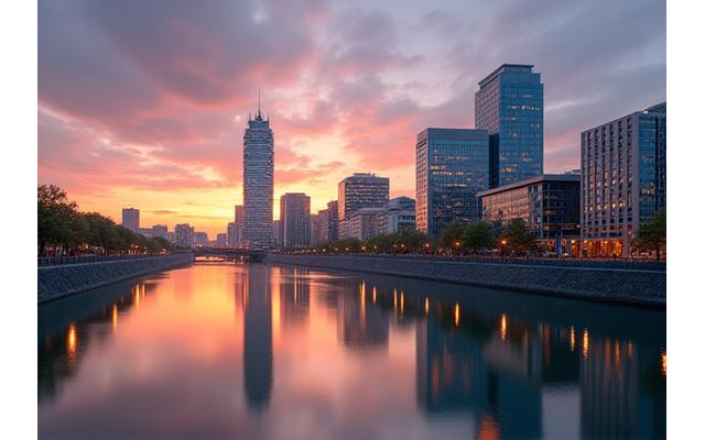 Moderne Skyline von Linz entlang der Donau